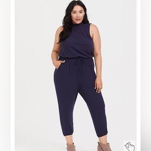 Torrid 3XL Navy Blue Mock Neck Ribbed  Jumpsuit